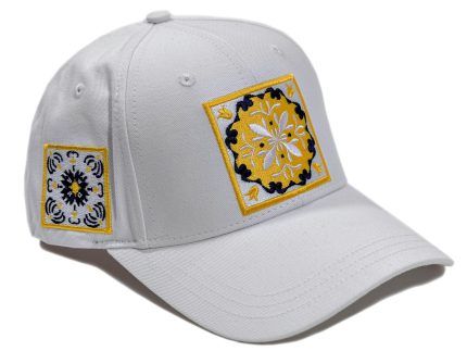 White Tile Big / Al-Sadu Embroidery Cap 100% Cotton Made In Italy