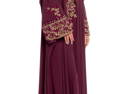 Matt Purple Dress with Golden Embroidery - Free Size