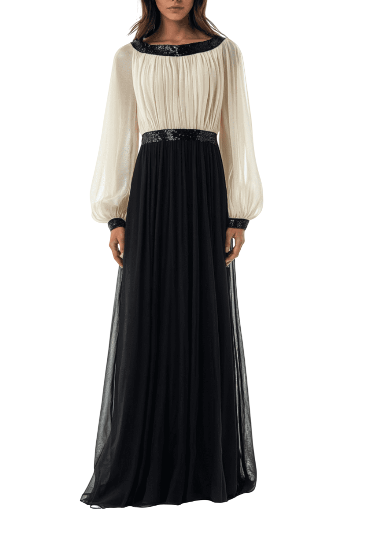 Marwa Ghassan Full White Black Evening Dress Free Size