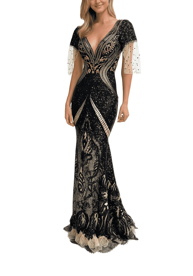 Marwa Ghassan Black Fancy Dress with Embroidery