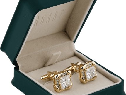 White Cufflinks With Princess-Cut Stone and Gold Frame