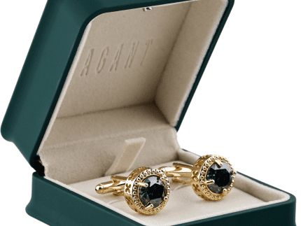 Round Stone Gold Cufflinks With Iridescent Stone