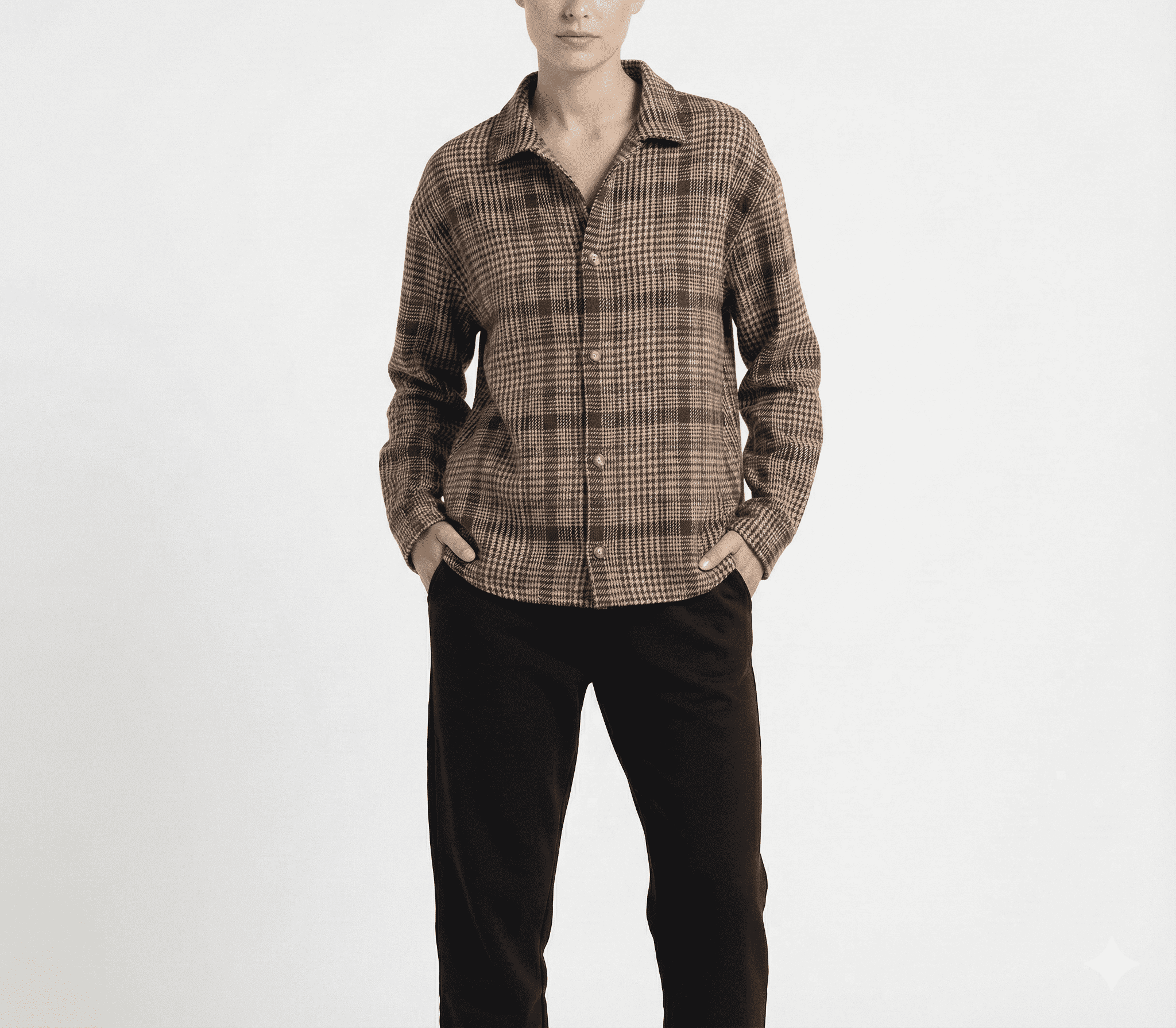 Brown Checkered Cropped Jacket Shirt